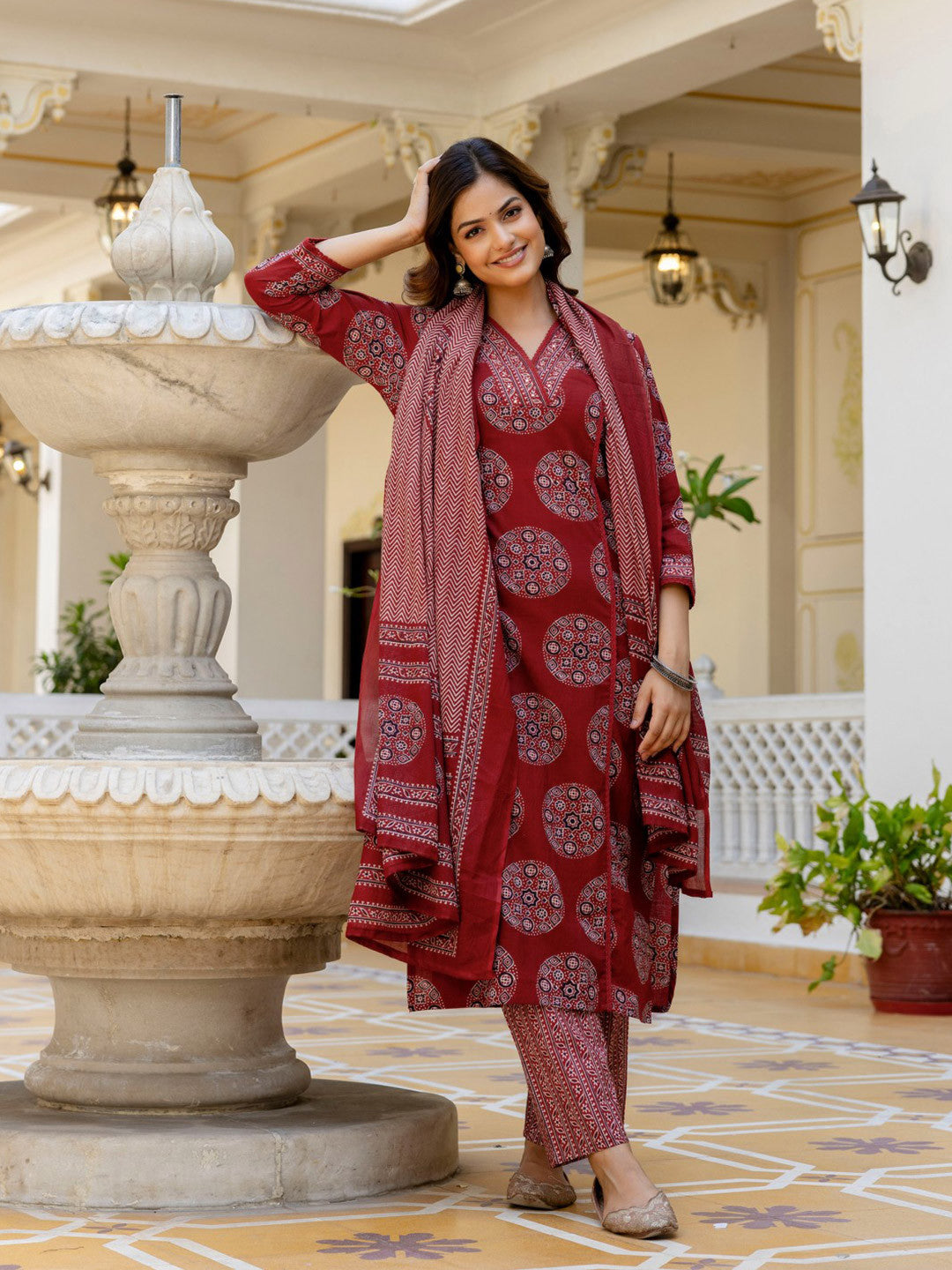 Meenakari Motif 3-Piece Kurti Set