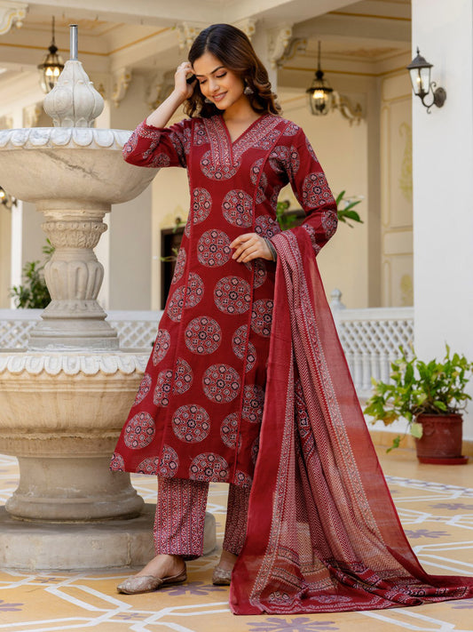 Meenakari Motif 3-Piece Kurti Set