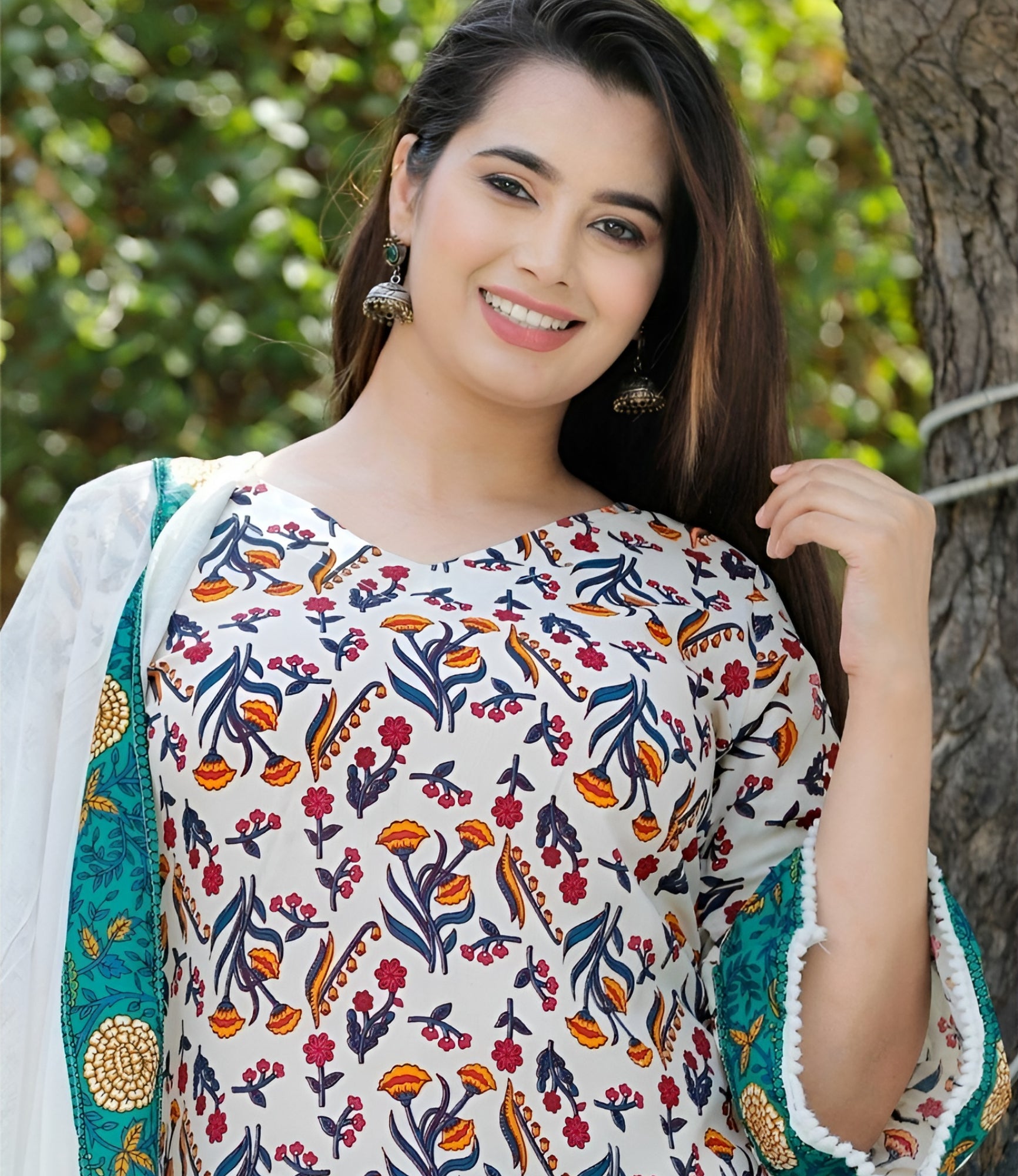 Teal Blossom 3-Piece Kurti Set